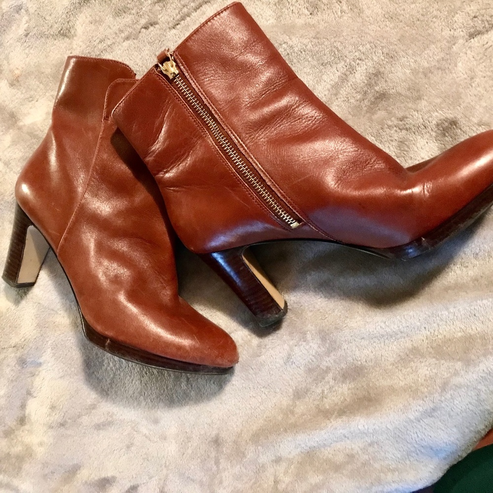 Nine West Cognac Leather Ankle Booties